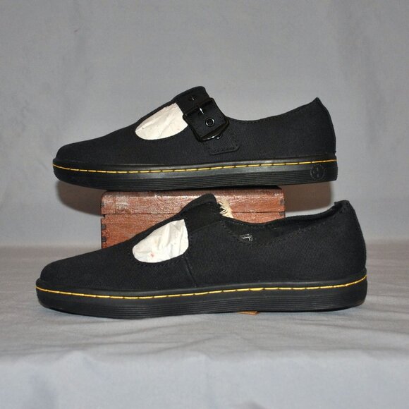 New Dr. Martens T-Bar Mary Janes Size 6 Black Canvas Woolwich Shoes - Picture 6 of 7